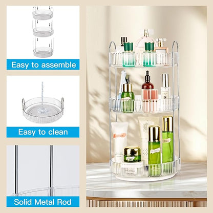 360 Rotating Makeup Organizer, 3 Tier Large Capacity Lazy Susan Bathroom - Image 4