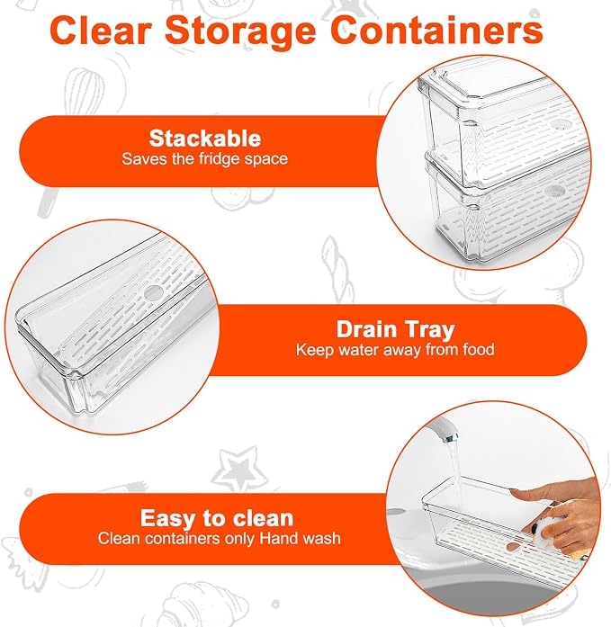 YINGRACE 3 Pack Fridge Organizer Bins, Stackable Refrigerator Organizers and - Image 3