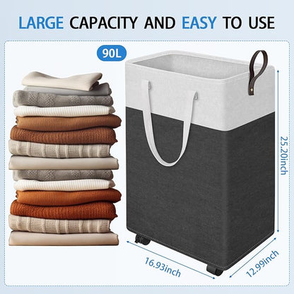 HomeHacks Laundry Basket with Wheels, Rolling Laundry Hamper, Collapsible & - Image 2