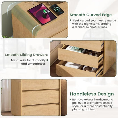 Modern Nightstand, 3 Drawers Dresser Side Table, Large End Table Night Stand - Image 7