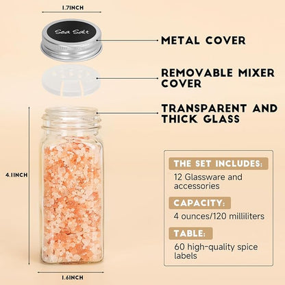 24Pcs Spice Jars with Label, 4oz Empty Square Seasoning Containers, Spice Jars - Image 2