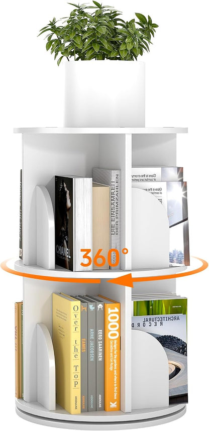 Rotating 2-Tier Bookshelf Tower, 360° Spinning Corner Bookcase - Image 9