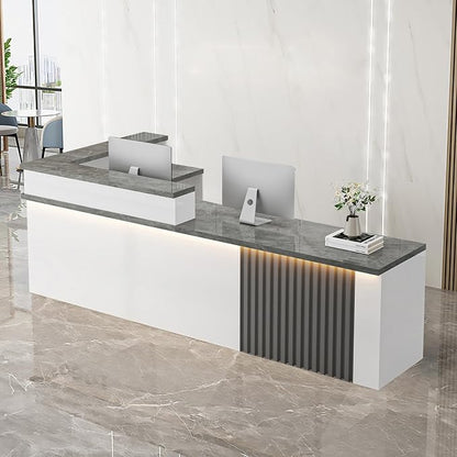 Receptionist Desk with LED Light，Wooden Salon Checkout Counter with Storage by Unknown