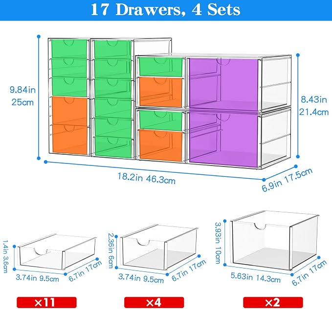 Makeup Acrylic Organizer with 17 Drawers, Desk Organizers and Accessories - Image 3