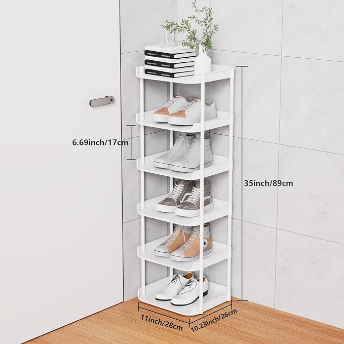 6 Tier Narrow Shoe Storage Rack, Compact Single Shoerack Stand - Image 3