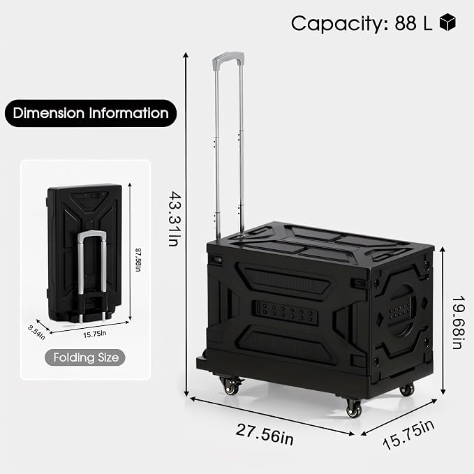 VECELO 88LHeavy-Duty 2-in-1 Foldable Utility Cart, Large Capacity Rolling Crate - Image 8