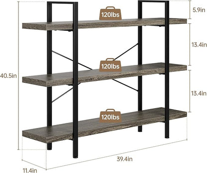 Heavy Duty 3-Tier Industrial Bookcase, 120lbs Shelf Capacity, Rustic Shelving - Image 2