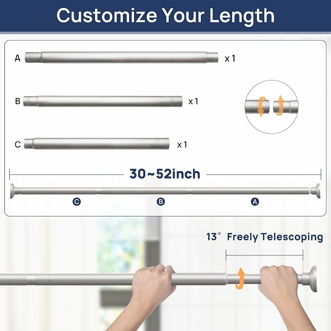 ENJOYBASICS 1" Nickel Shower Curtain Rod, 30-52" Adjustable, Secure Tension | - Image 2