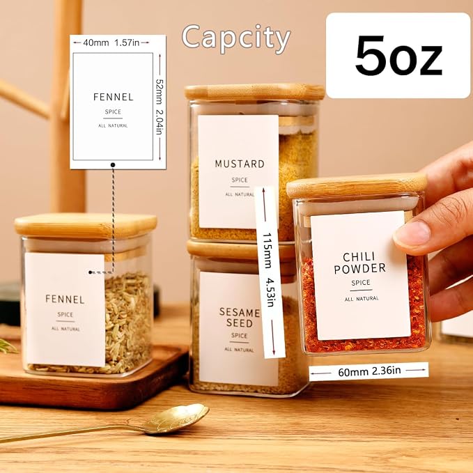 HHMJSM 12 Pcs Square Glass Spice Jars - 5oz Airtight Herb Containers with 148 - Image 6