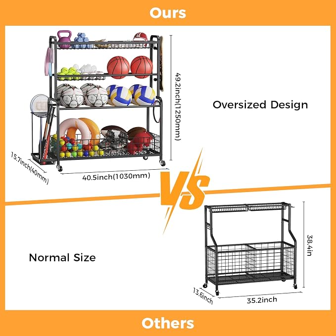 VOPEAK Oversized Sports Equipment Organizer, 4 Layers Rolling Ball Storage Rack - Image 6