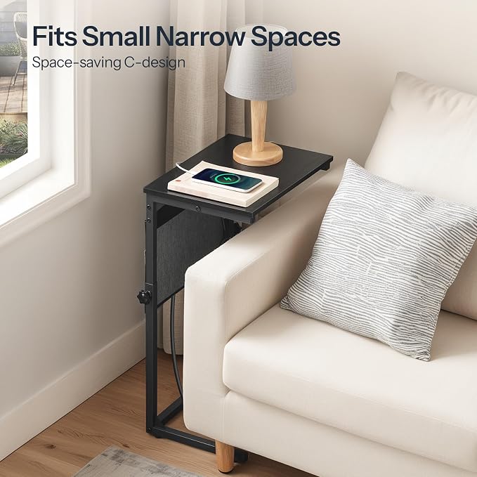 HOOBRO C Shaped End Table with Charging Station, 30” Adjustable Height Sofa - Image 4