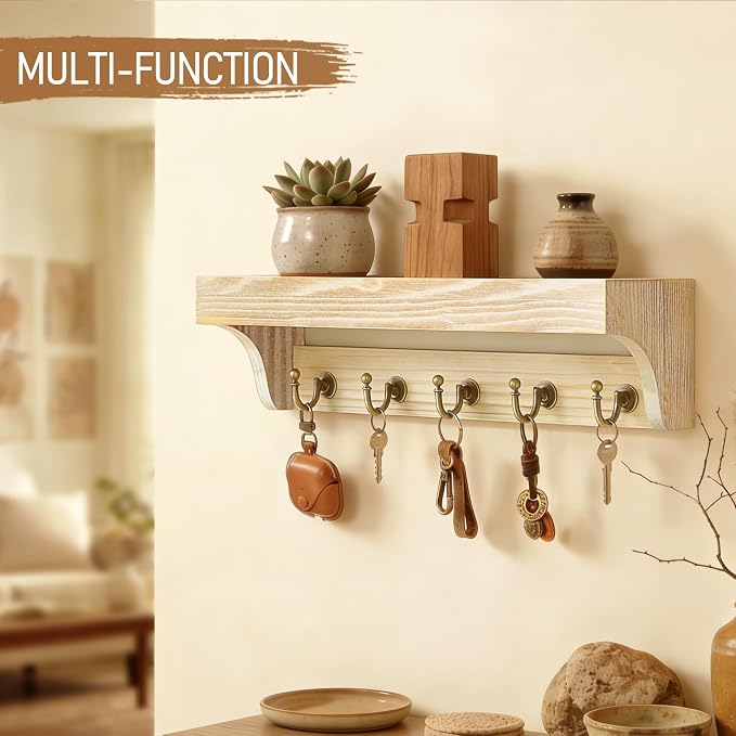 Rebee Vision Farmhouse Pine Wood Key Holder Wall Mount - Image 3