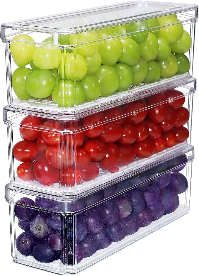 YINGRACE 3 Pack Fridge Organizer Bins, Stackable Refrigerator Organizers and by YINGRACE