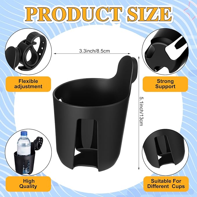 Domensi 2 Pcs Bed Cup Holder Black Plastic Movable Cup Holder - Image 3