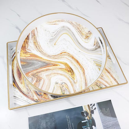Round White Marbling Decorative Tray - Image 5