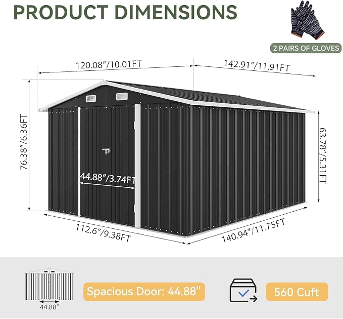 Aoxun 10 x 12FT Outdoor Storage Shed - Image 2