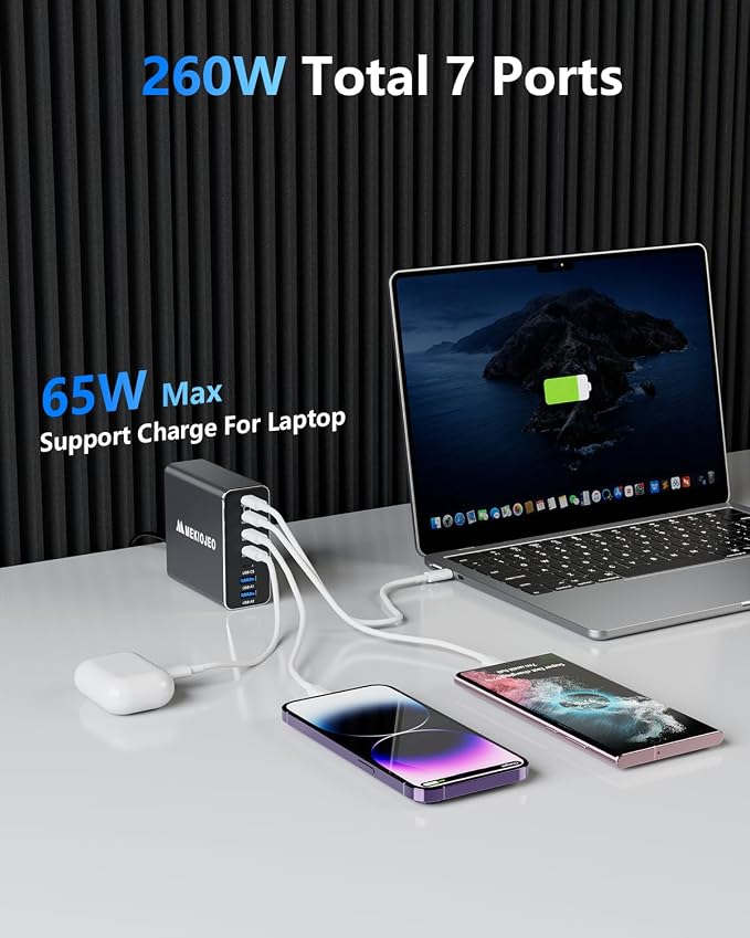 Aluminum Alloy 260W USB C Charger GaN Fast USB C Charging Station 7 Ports | 65W - Image 2