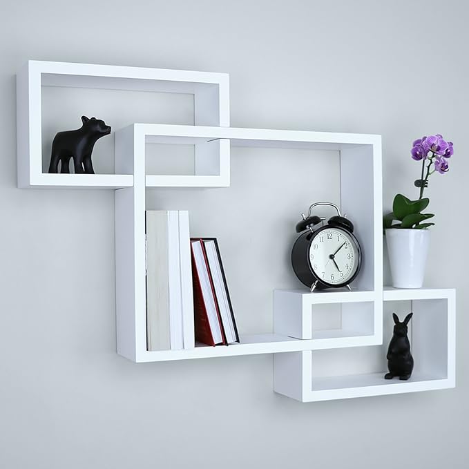 Ballucci Wooden Interweave Floating Wall Mounted Shelves, Horizontal and by Ballucci