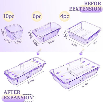 20 Pcs Adjustable Clear Drawer Organizer, Extendable Vanity Storage Bins - Image 2