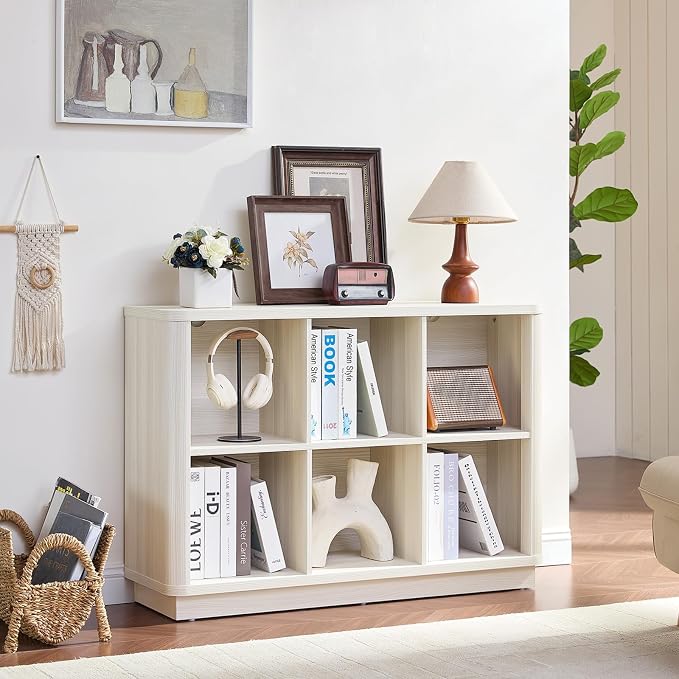 6 Cube Bookcase, Wood Floor Standing 2-Tier Bookshelf - Image 8