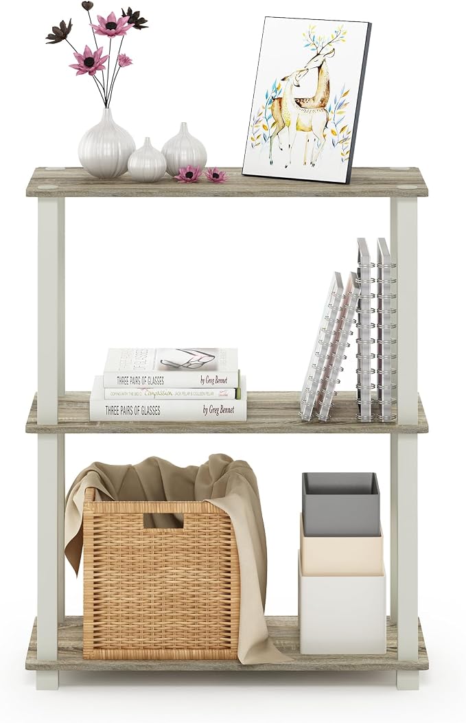 Furinno TURN-S-TUBE Storage Shelves, 3-Tier Book Shelf, Corner Shelf, Toolless - Image 3