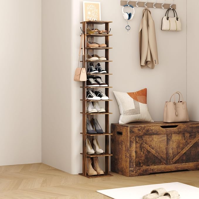 HOMEFORT 10-Tier Vertical Shoe Rack, Corner Shoe Tower, Slim Shoe Organizer - Image 4