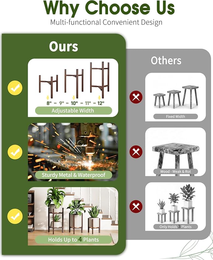 3 Pack Plant Stand Indoor Adjustable, Metal Modern Indoor Plant Stand, Heavy - Image 5