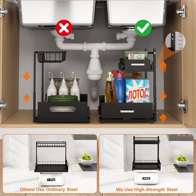Under Sink Organizer, 2 Tier Slide Out Kitchen Cabinet Organizers - Image 4