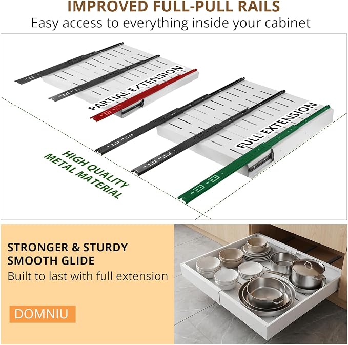 DOMNIU 2 Pack Pull Out Cabinet Organizers Width, Depth | Slide Out Drawers - Image 8