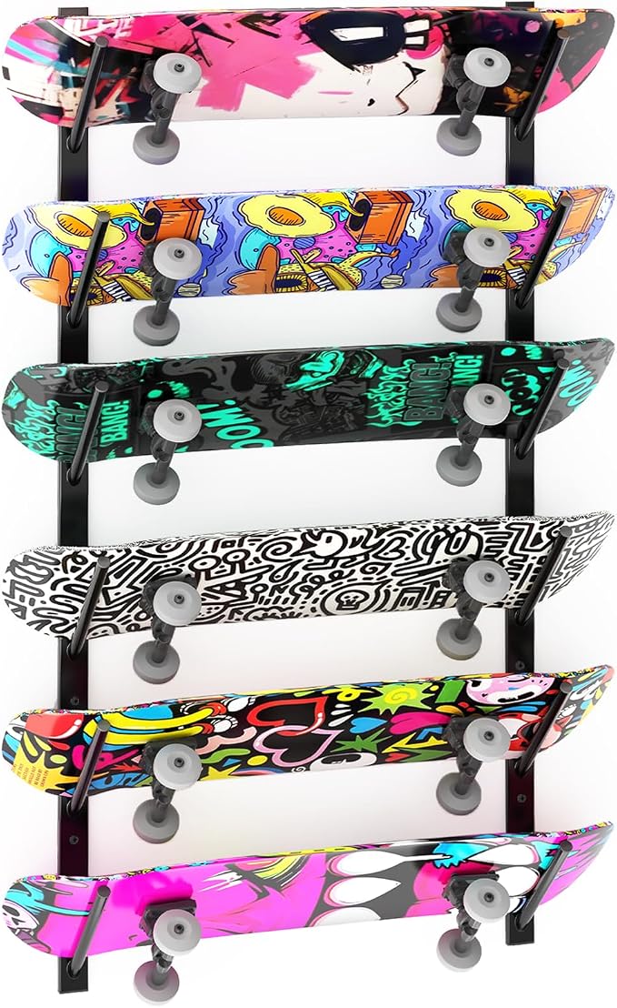 Skateboard Wall Mount, 6 Floors Skate Board Wall Display Hanger Rack, Ski Holder by KOPKIO