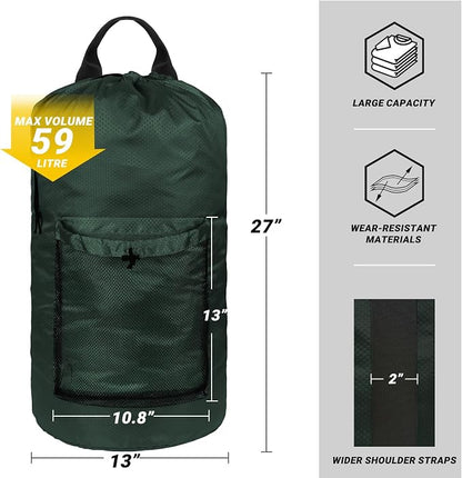 Laundry Bag with Shoulder Straps and Mesh Pocket Laundry Backpack Large - Image 2