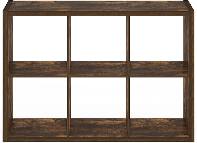 Furinno Cubicle 6-Cube Book Shelf, Extra Thick Frame Bookshelf, Amber Pine | - Image 12