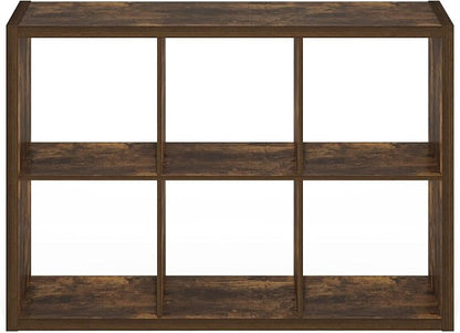 Furinno Cubicle 6-Cube Book Shelf, Extra Thick Frame Bookshelf, Amber Pine | - Image 12