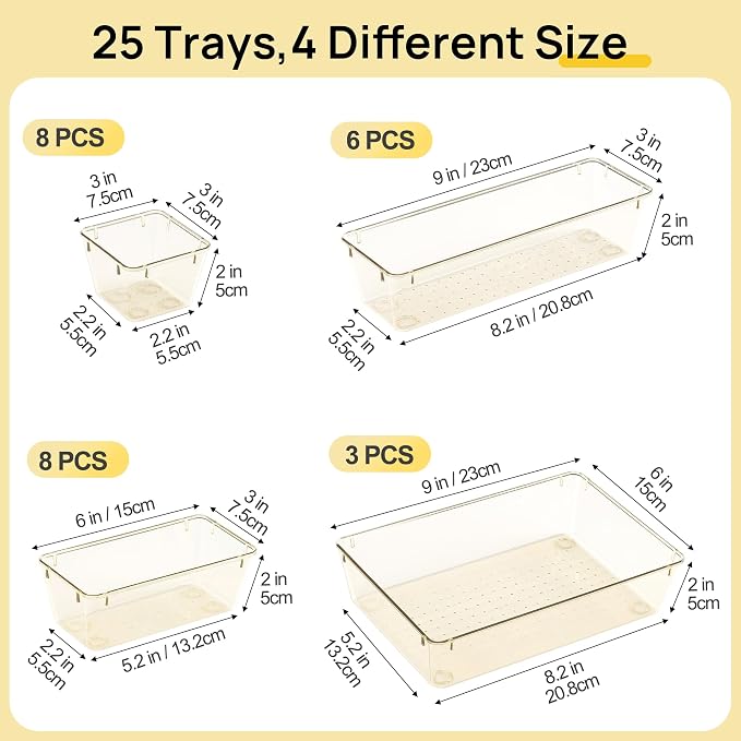 Vtopmart 25 PCS Clear Plastic Drawer Organizers Set, 4-Size Versatile Bathroom - Image 7
