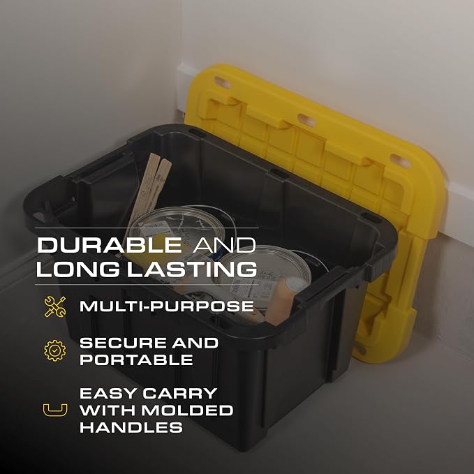 CX BLACK & YELLOW, 12-Gallon Heavy Duty Tough Storage Container & Snap-Tight Lid - Image 4