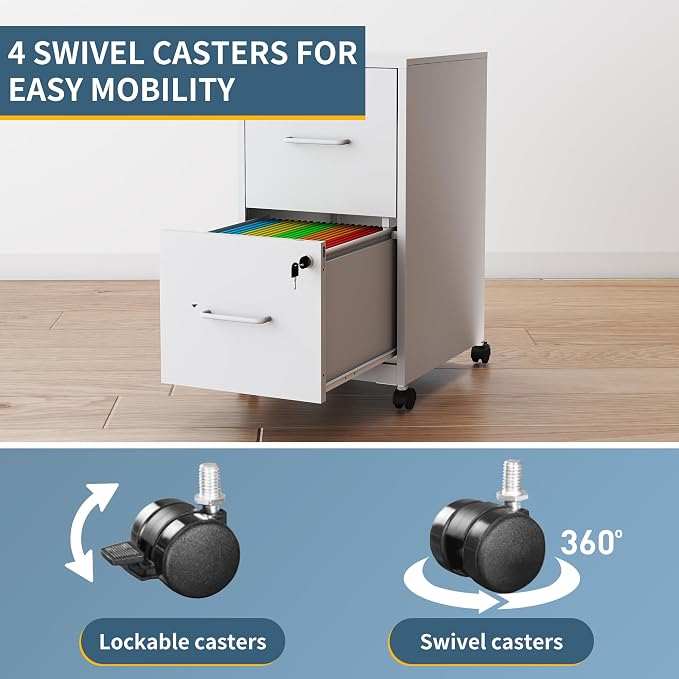 2 Drawer File Cabinet on Wheels, Mobile Filing Cabinets - Image 7