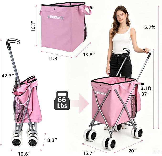 Shopping Carts for Groceries Foldable Rolling Trolley - Image 9