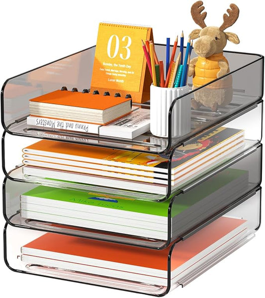 FANXIYQ 4-Tier Acrylic Paper Tray Organizer, 2-Tone Office Paper Organizer | by FANXIYQ