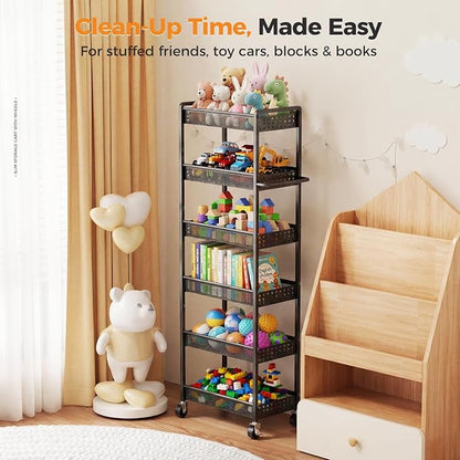 6 Tier Slim Storage Cart with Wheels, Metal Narrow Spice Cabinet Mobile - Image 7