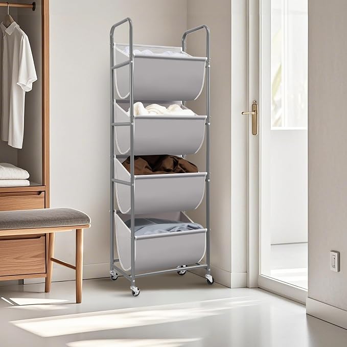 STORAGE MANIAC Vertical Rolling Laundry Hamper, 4 Section Laundry Sorter - Image 7