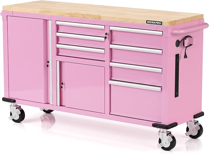 WORKPRO 62" x 20" 7-Drawer & 2-Door Rolling Tool Chest, Mobile Tool Storage by WORKPRO