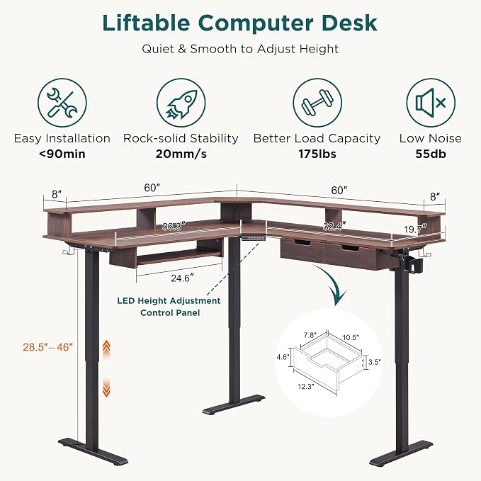 RedLemon 60 Inches L Shaped Electric Standing Desk, Height Adjustable Corner - Image 2