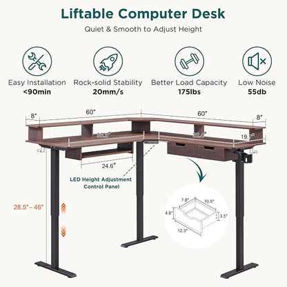 RedLemon 60 Inches L Shaped Electric Standing Desk, Height Adjustable Corner - Image 2