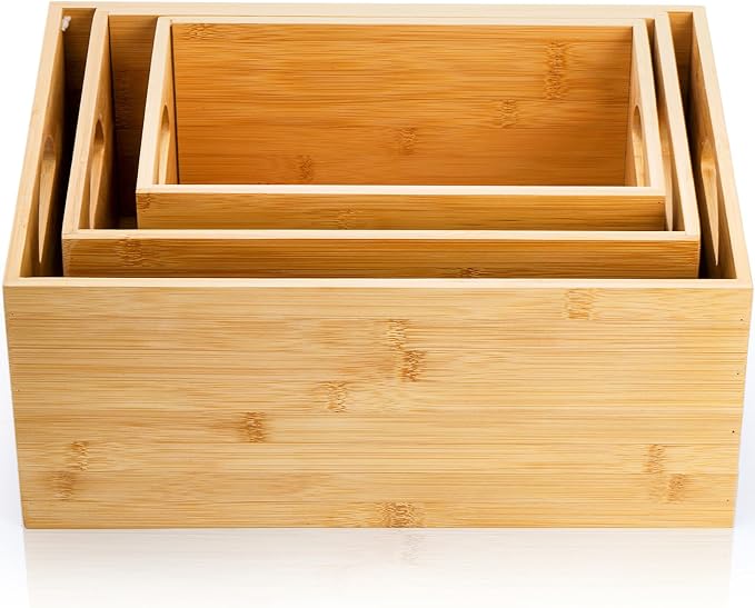 DEAYOU 3 Pack Bamboo Storage Bin, Bamboo Storage Box Crate, Natural Nesting - Image 4