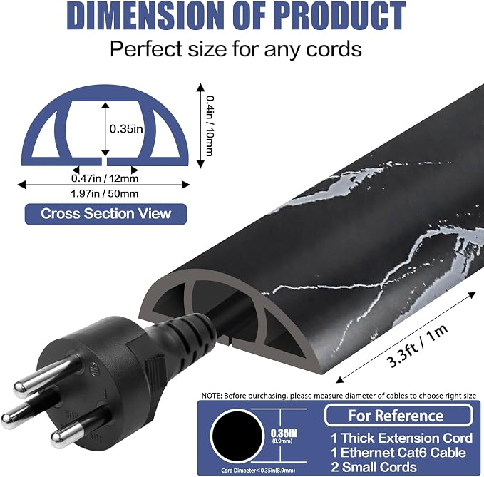 Floor Cord Cover Self Adhesive Cord Hider, 3.3FT Cable Management, Extension - Image 7