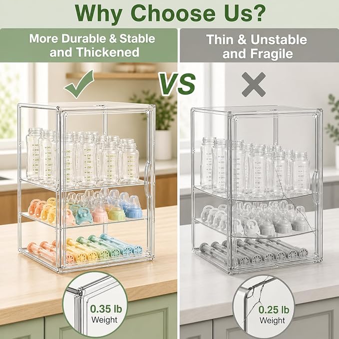 Baby Bottle Storage Organizer for Countertop, Large Clear Bottle Organizer - Image 3