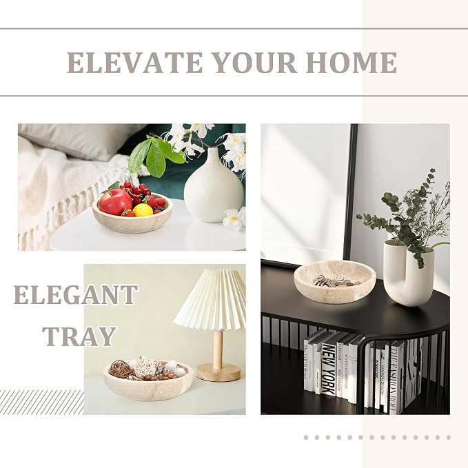 Hipiwe Key Holder for Entryway 7.9" Round Key Bowl Decorative Travertine Tray - Image 4