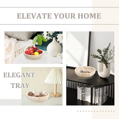 Hipiwe Key Holder for Entryway 7.9" Round Key Bowl Decorative Travertine Tray - Image 4