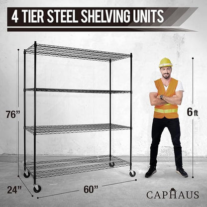 CAPHAUS 4-Tier Commercial Grade Heavy Duty Adjustable Height Wire Shelving - Image 3