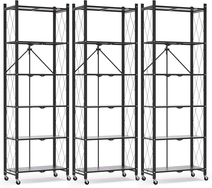ALANNG 73.6 Inch Folding Bookshelf, 6 Tier Metal Bookcase and Bookshelves | by ALANNG